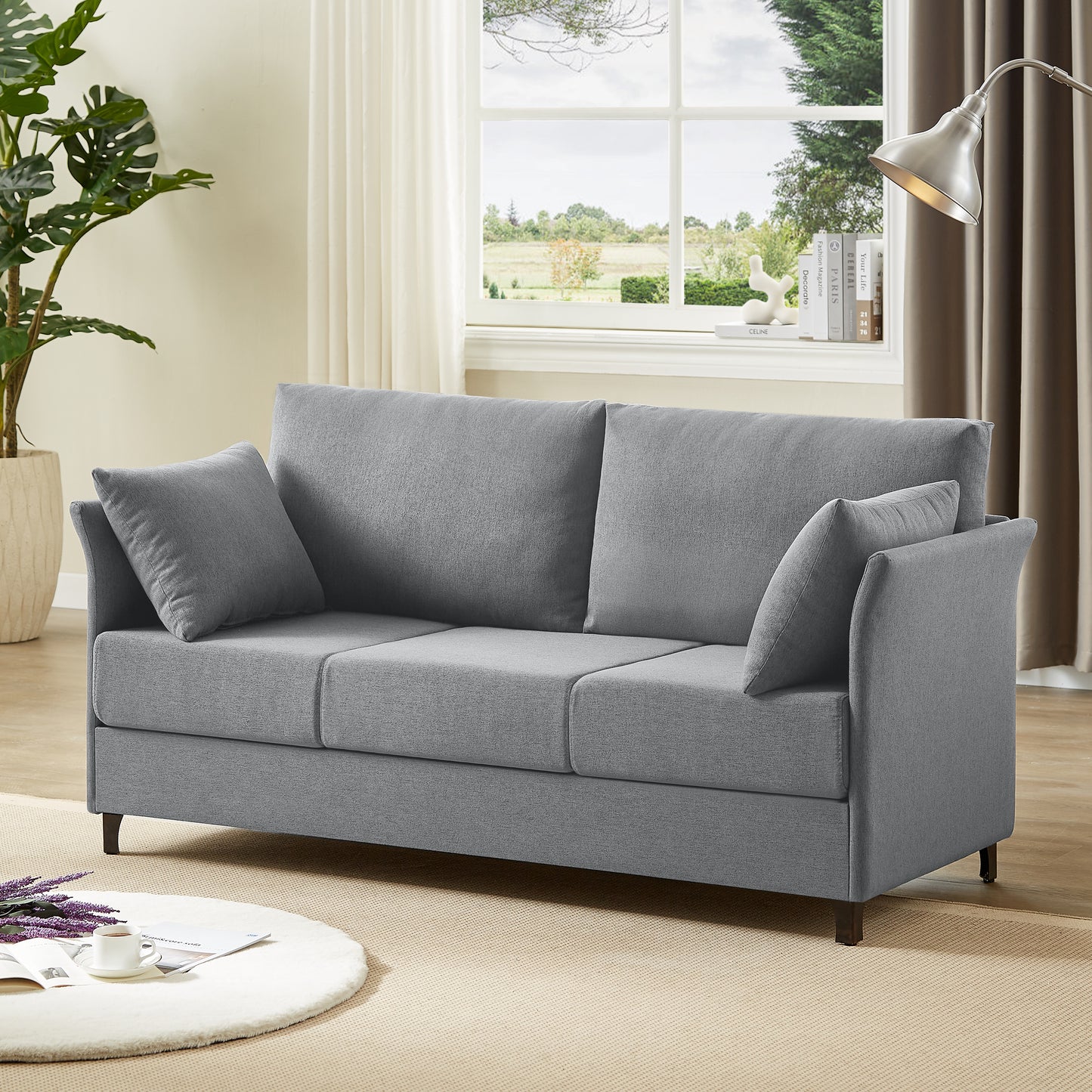 Linen - Upholstered 3 - Seater Modern Sofa: Detachable, Metal Frame for Various Spaces