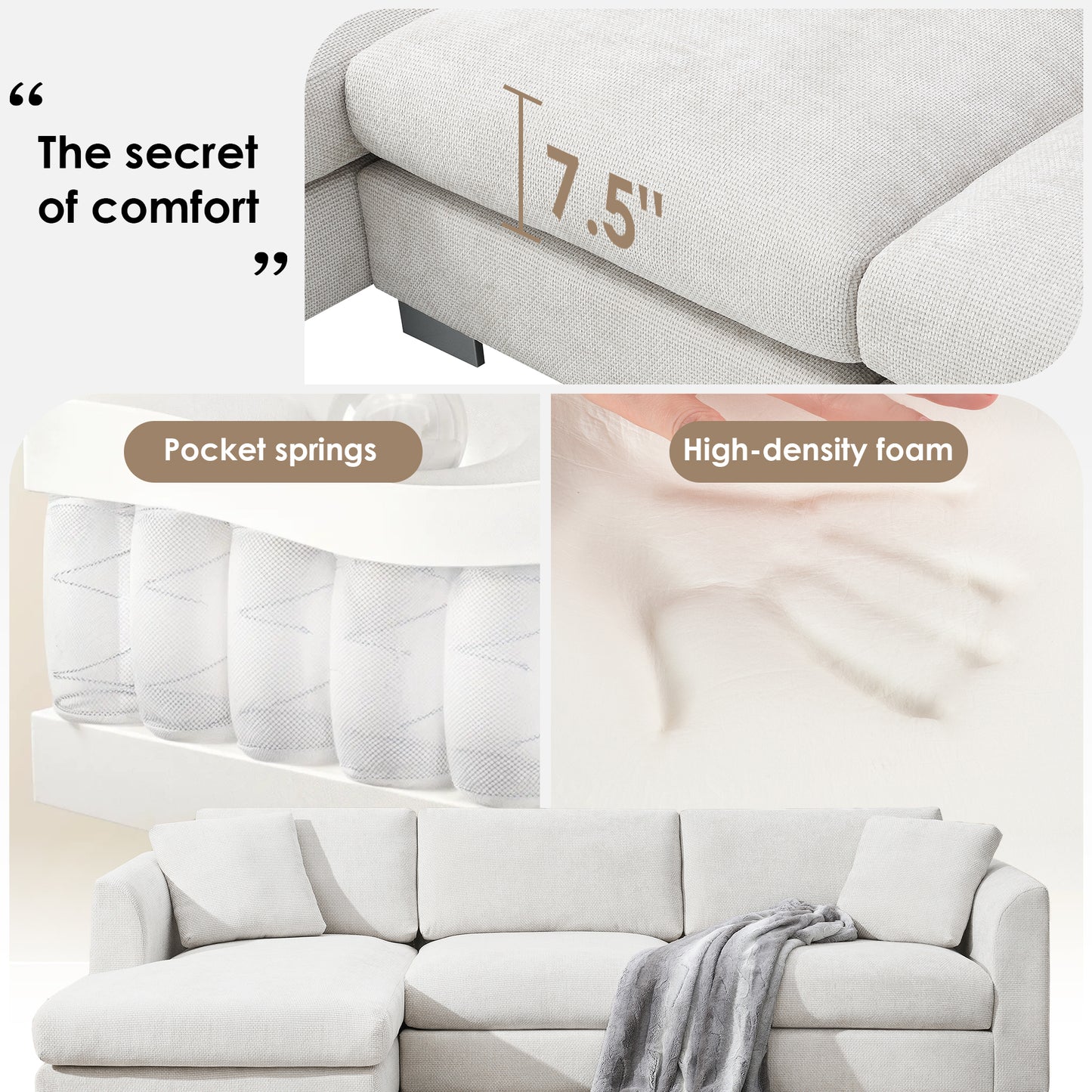Modern 96*56" Cloud Sectional Sofa - 3 Colors for Home & Office