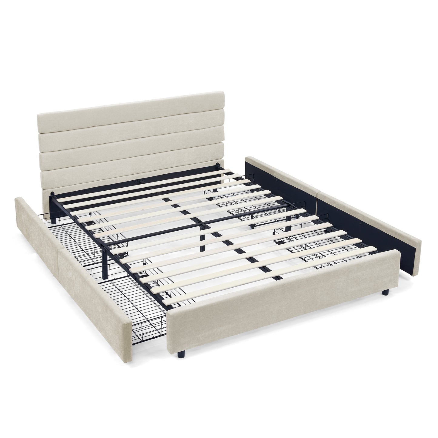 Comfortable Cushioned Bed Frame with Drawers: Headboard & Solid Build 3Colors