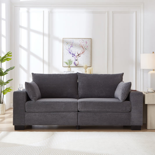 3-Seater 78" Corduroy Sofa for Living Room – Modern Upholstered Sofa with USB, Cup Holders &amp; Side Pocket&nbsp;