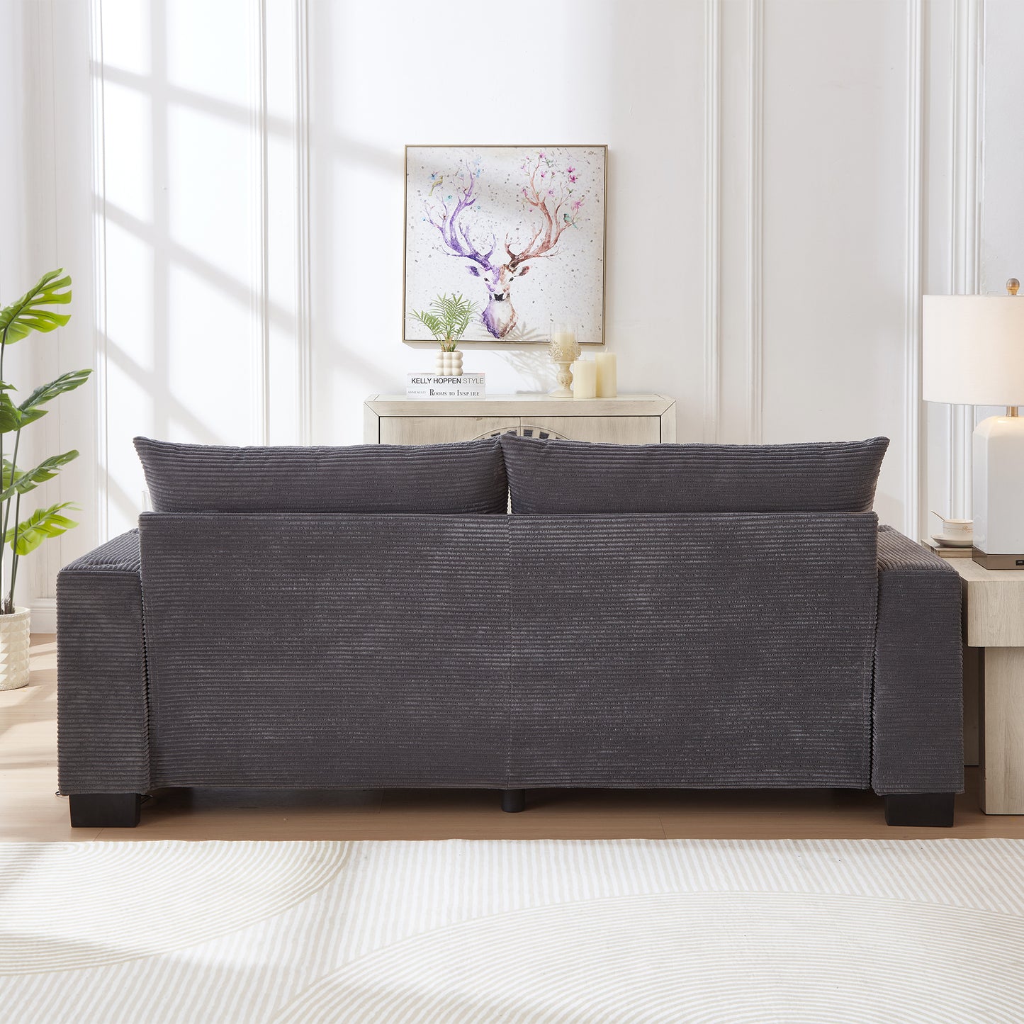 3-Seater 78" Corduroy Sofa for Living Room – Modern Upholstered Sofa with USB, Cup Holders &amp; Side Pocket&nbsp;