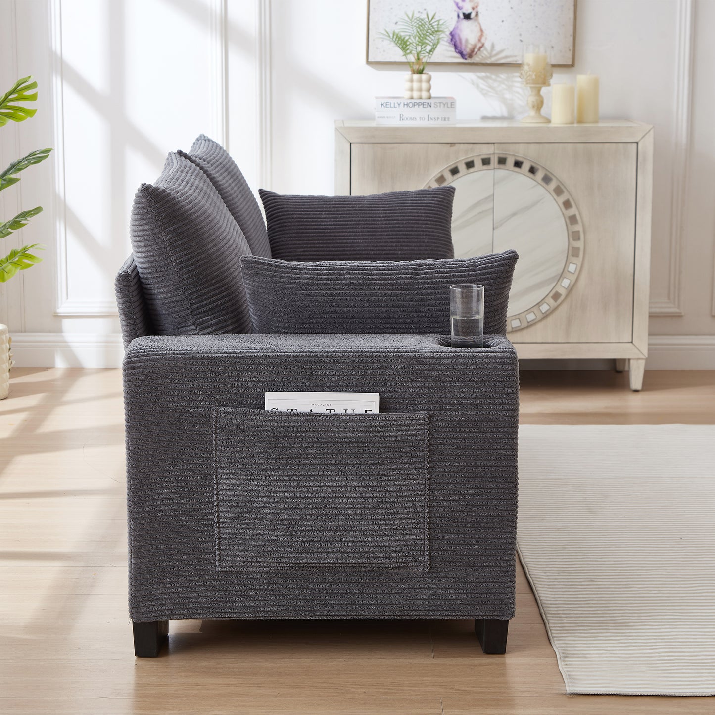3-Seater 78" Corduroy Sofa for Living Room – Modern Upholstered Sofa with USB, Cup Holders &amp; Side Pocket&nbsp;
