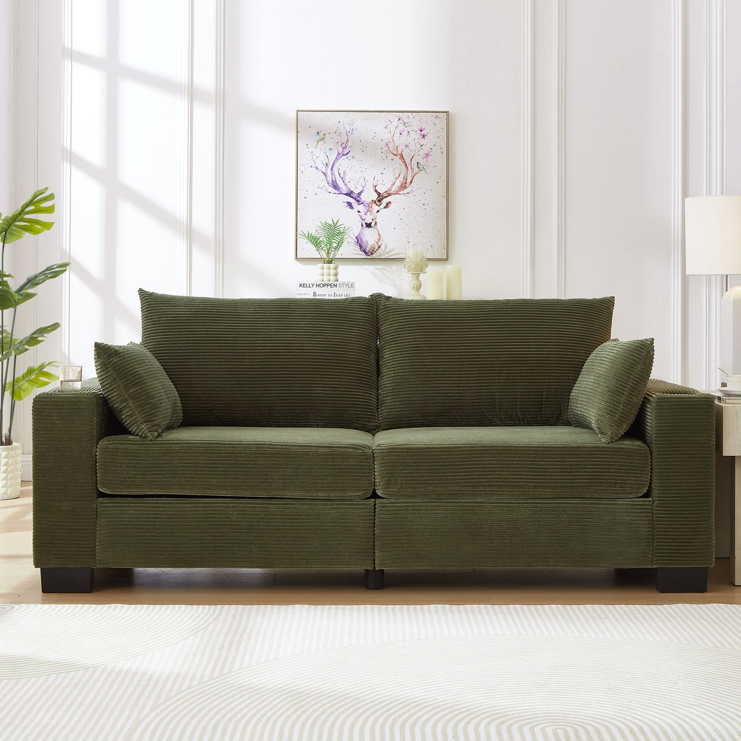 3-Seater 78" Corduroy Sofa for Living Room – Modern Upholstered Sofa with USB, Cup Holders &amp; Side Pocket&nbsp;