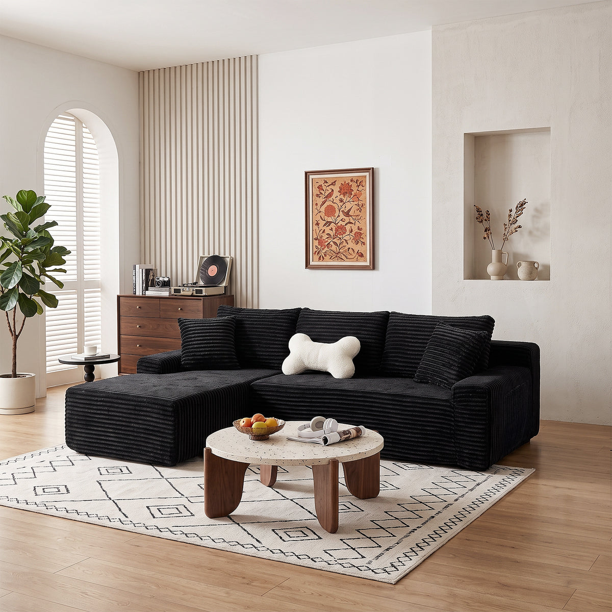 Left/Right Chaise L-Shaped Boneless Cloud Sectional Sofa – Modular Corduroy Couch with Arm Storage Pockets, Deep Seat, No Assembly