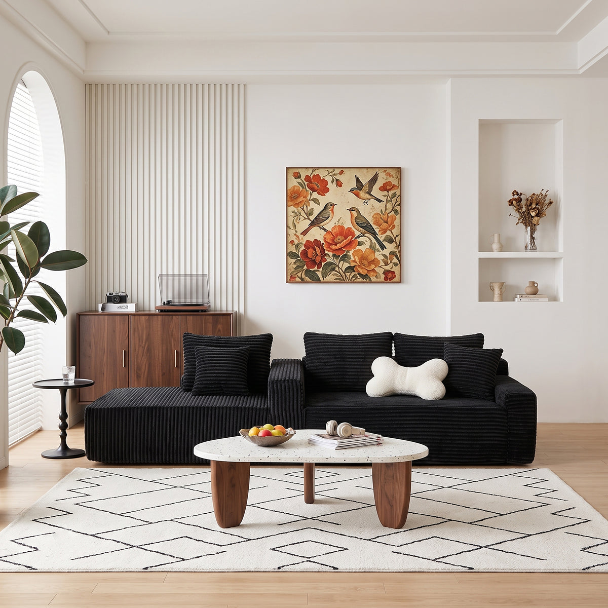 Left/Right Chaise L-Shaped Boneless Cloud Sectional Sofa – Modular Corduroy Couch with Arm Storage Pockets, Deep Seat, No Assembly