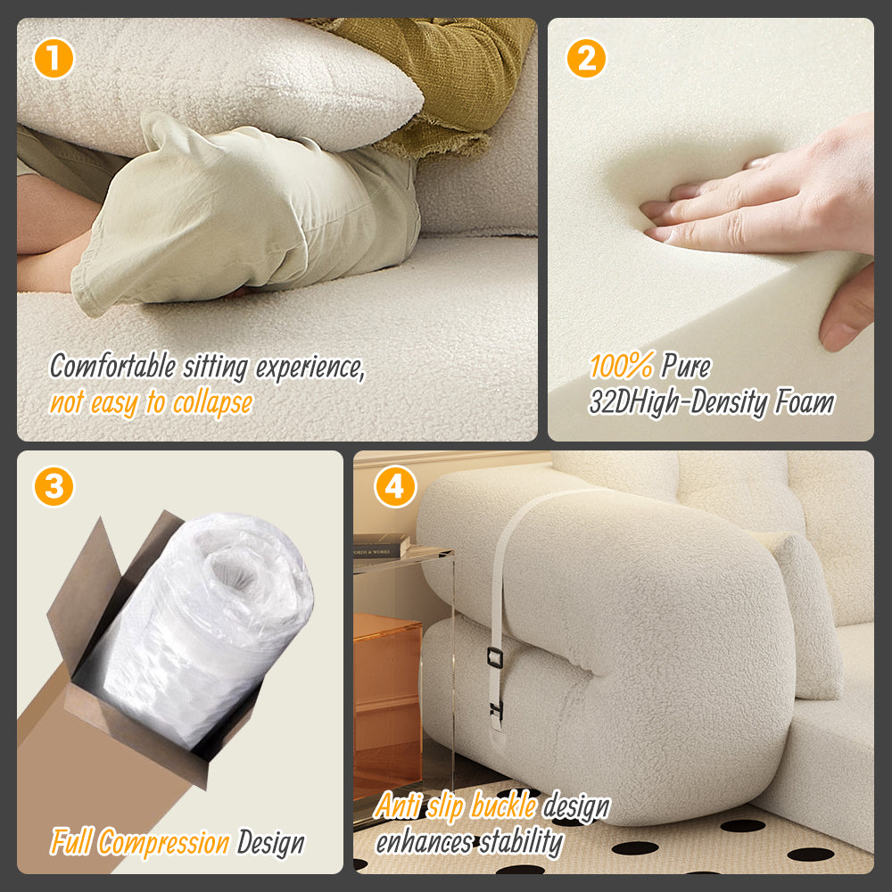 Multi-Functional Foldable Sofa Bed, 3-in-1 Teddy Fabric Foam-Filled Sleeper Sofa Bed for Living Room