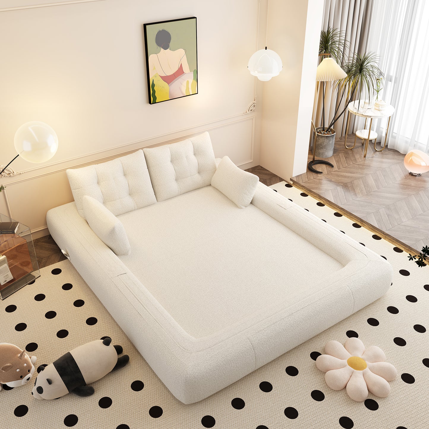 Multi-Functional Foldable Sofa Bed, 3-in-1 Teddy Fabric Foam-Filled Sleeper Sofa Bed for Living Room