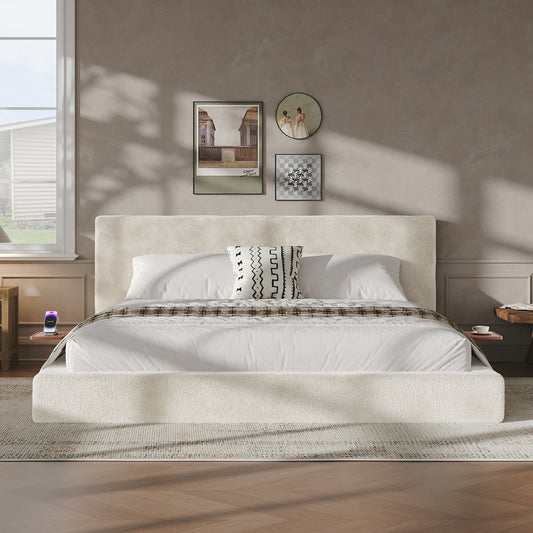 Bed Frame with Adjustable Sliding Side Table – 8.7" Cloud Upholstered Sponge Cushion, Easy Assembly