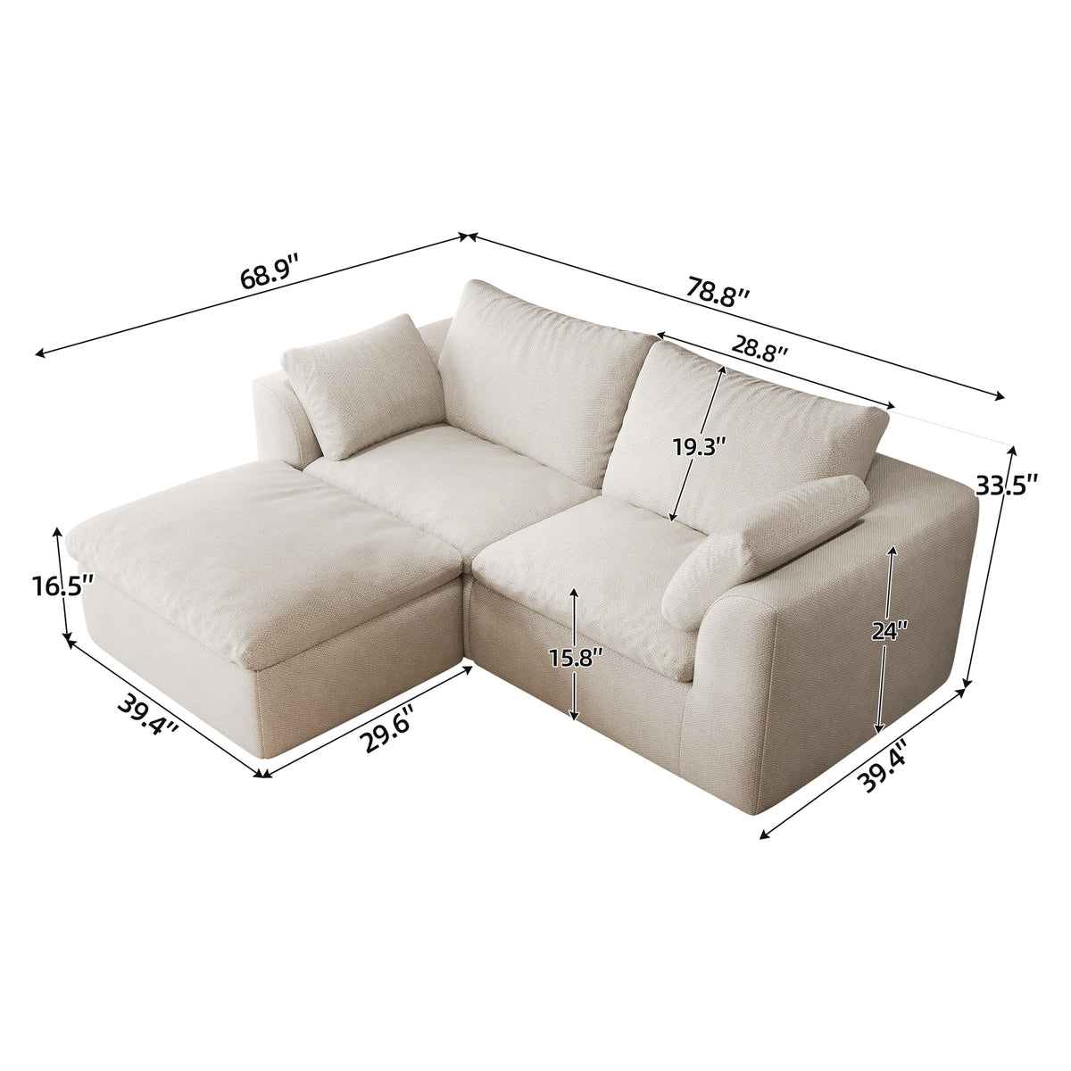 Vacuum Packed Cloud Sofa 2/3/4/5‑Seater, Modular Compressed Sofa Couch with Soft Cushion, Removable Covers for Living Room
