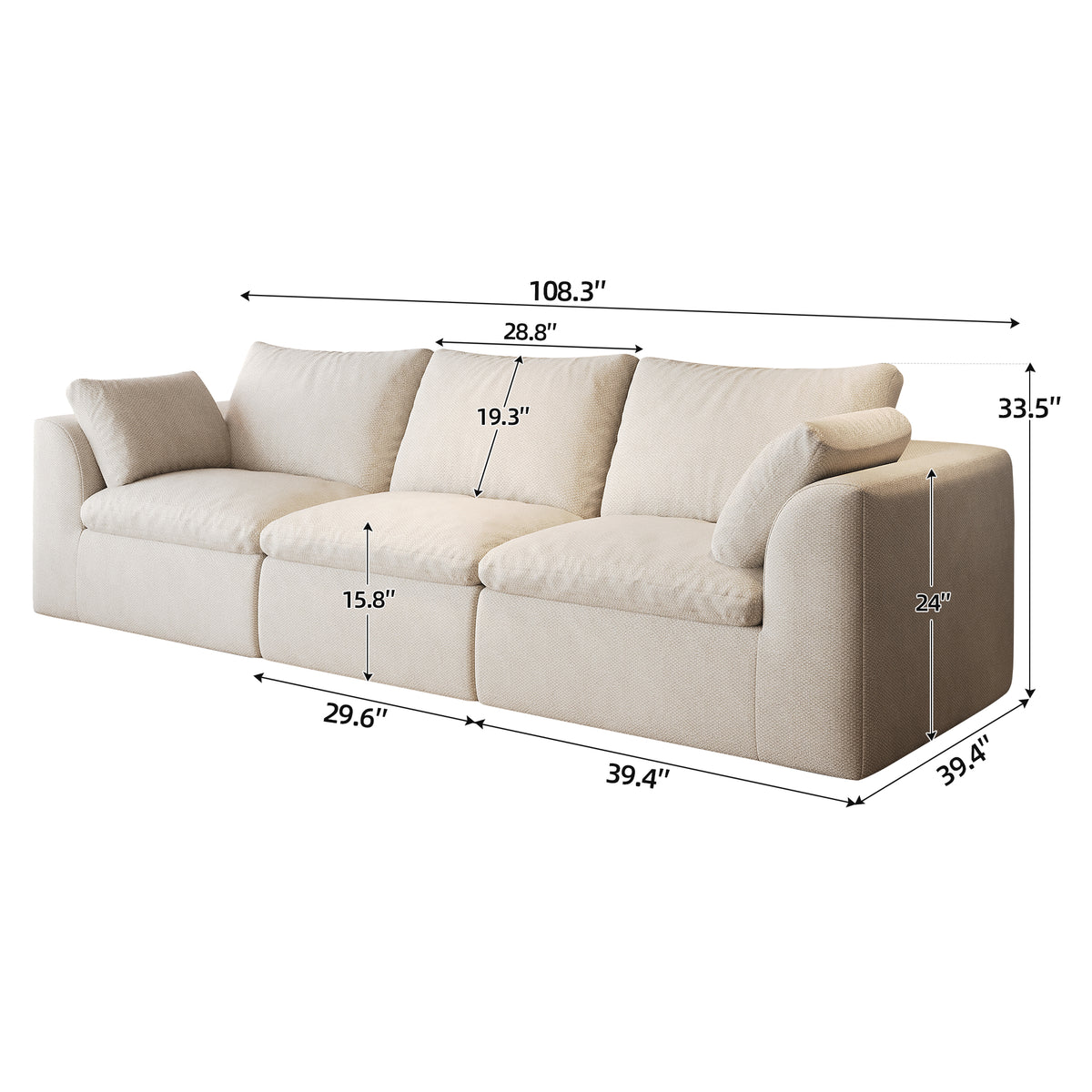 Vacuum Packed Cloud Sofa 2/3/4/5‑Seater, Modular Compressed Sofa Couch with Soft Cushion, Removable Covers for Living Room