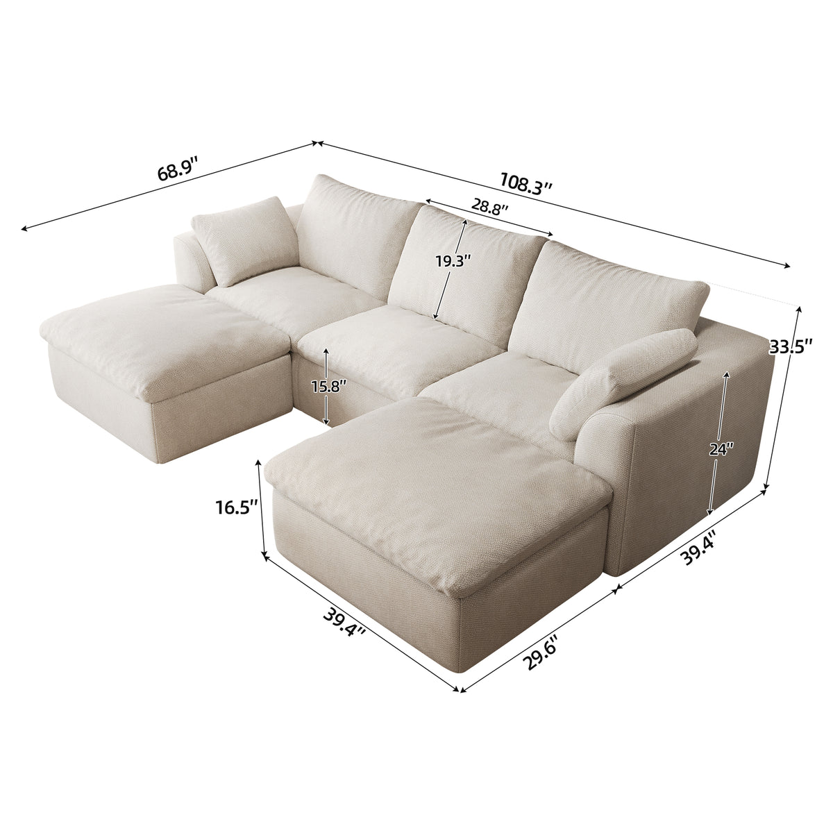 Vacuum Packed Cloud Sofa 2/3/4/5‑Seater, Modular Compressed Sofa Couch with Soft Cushion, Removable Covers for Living Room