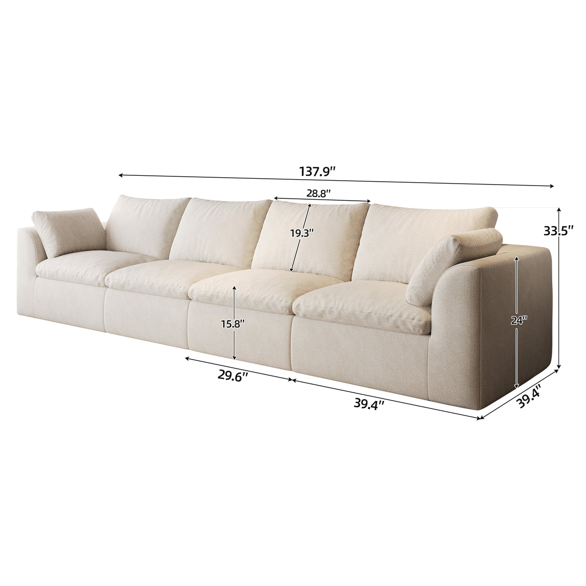 Vacuum Packed Cloud Sofa 2/3/4/5‑Seater, Modular Compressed Sofa Couch with Soft Cushion, Removable Covers for Living Room