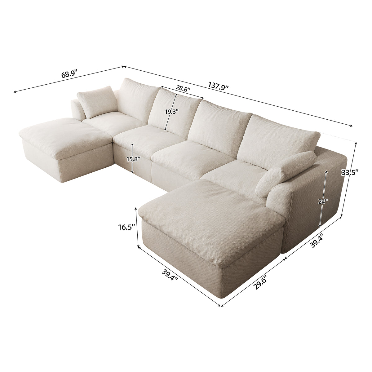 Vacuum Packed Cloud Sofa 2/3/4/5‑Seater, Modular Compressed Sofa Couch with Soft Cushion, Removable Covers for Living Room