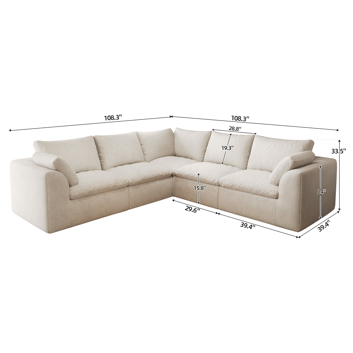 Vacuum Packed Cloud Sofa 2/3/4/5‑Seater, Modular Compressed Sofa Couch with Soft Cushion, Removable Covers for Living Room