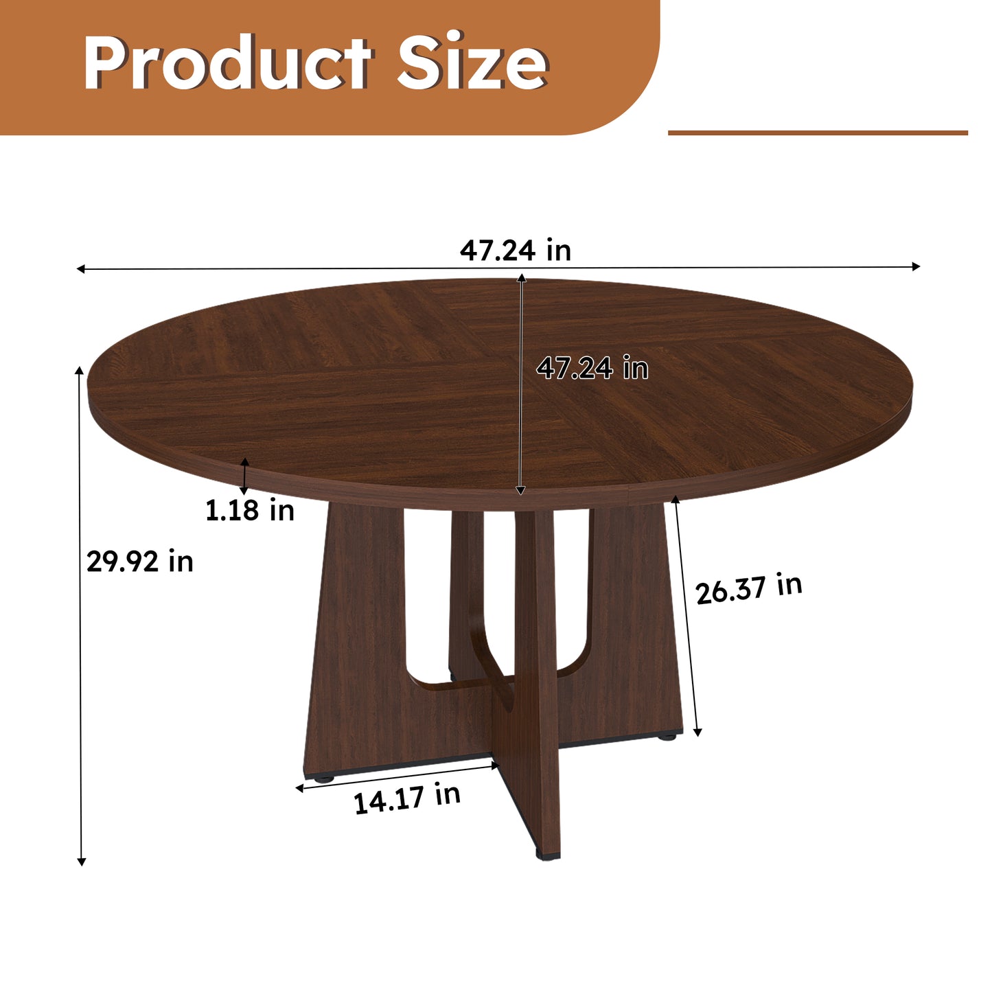 Round Dining Table, MDF Circle Table with Wood Grain Finish, Easy Assembly