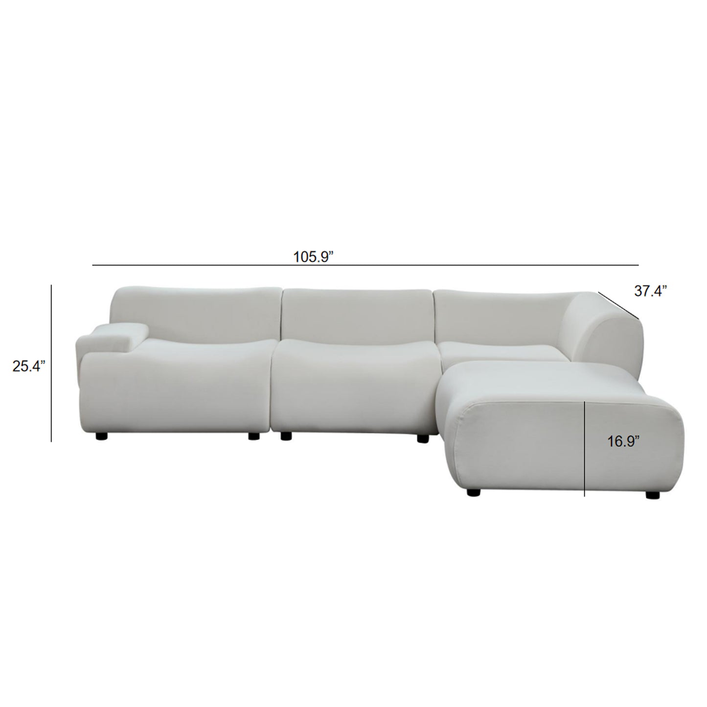 Bamboo-jointed sofa Solid Wood Frame 4 - Seat Sectional Sofa: White, Strong Durable Fabric, High - Density Sponge