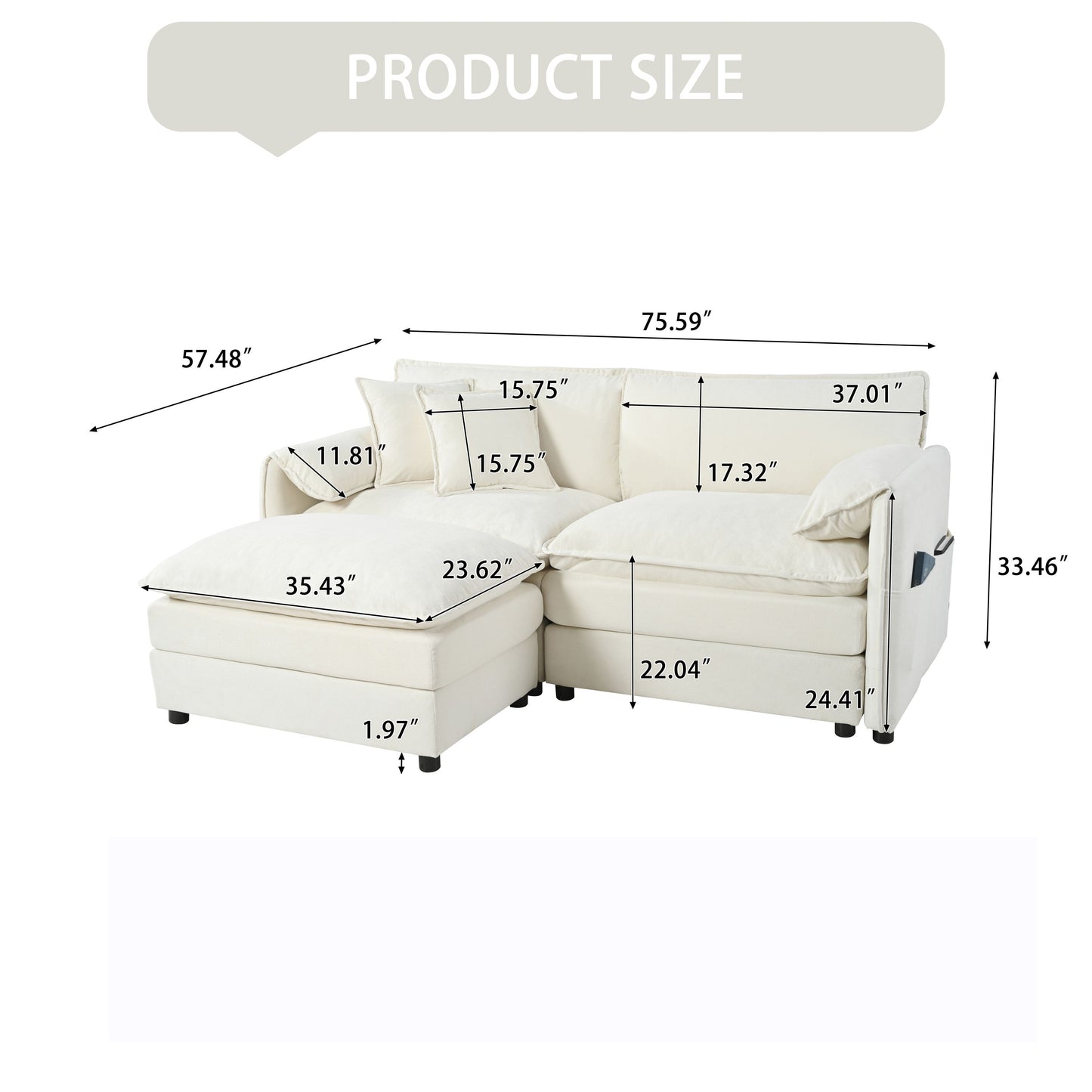 Deep Seat Sectional Sofa Cloud Couch with Ottoman