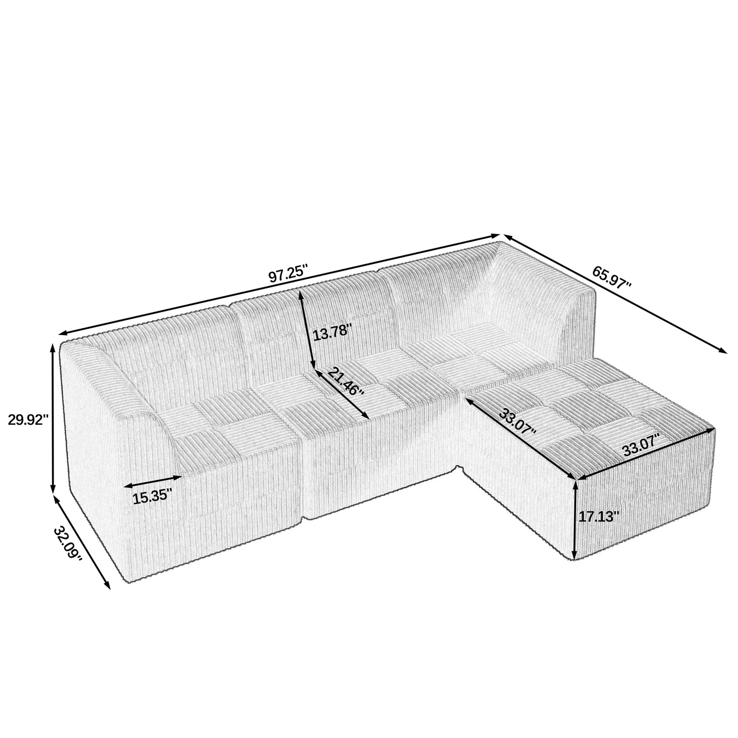 L Shape And U Shape DIY Compressed Modular Sectional Sofa