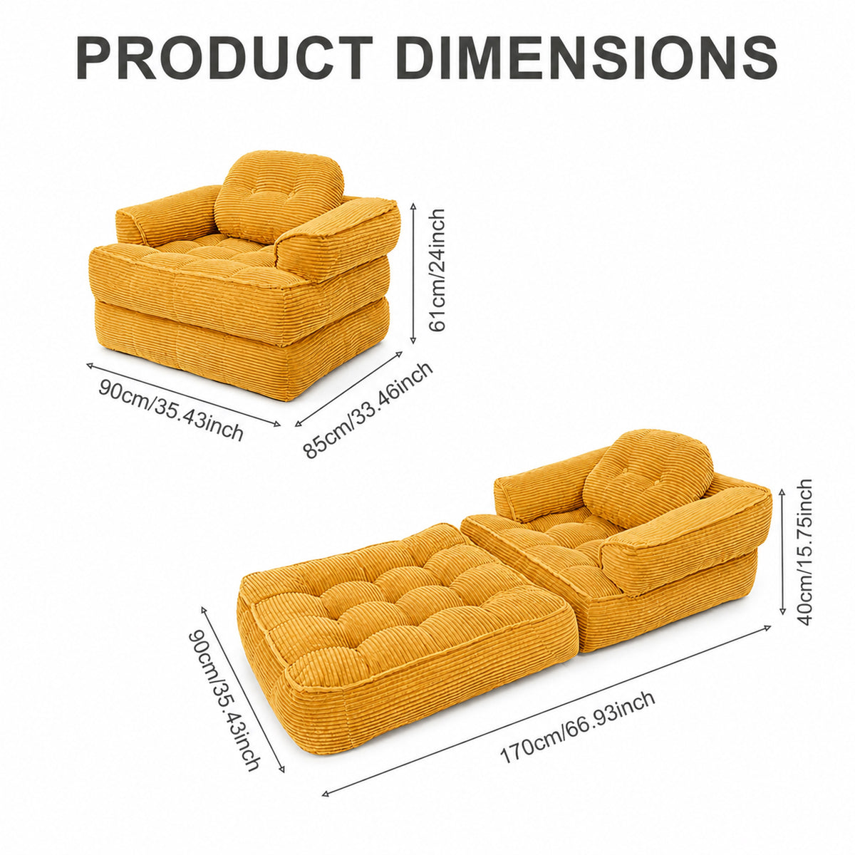 2-in-1 Boneless Convertible Floor Couch – Lazy Double Sofa with Armrest