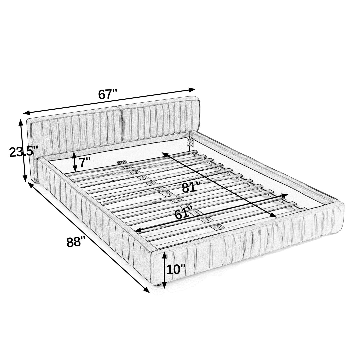Queen Size Upholstered Bed Frame with Chenille fabric Platform Bed with Headboard and Solid Frame. No Box Spring Needed