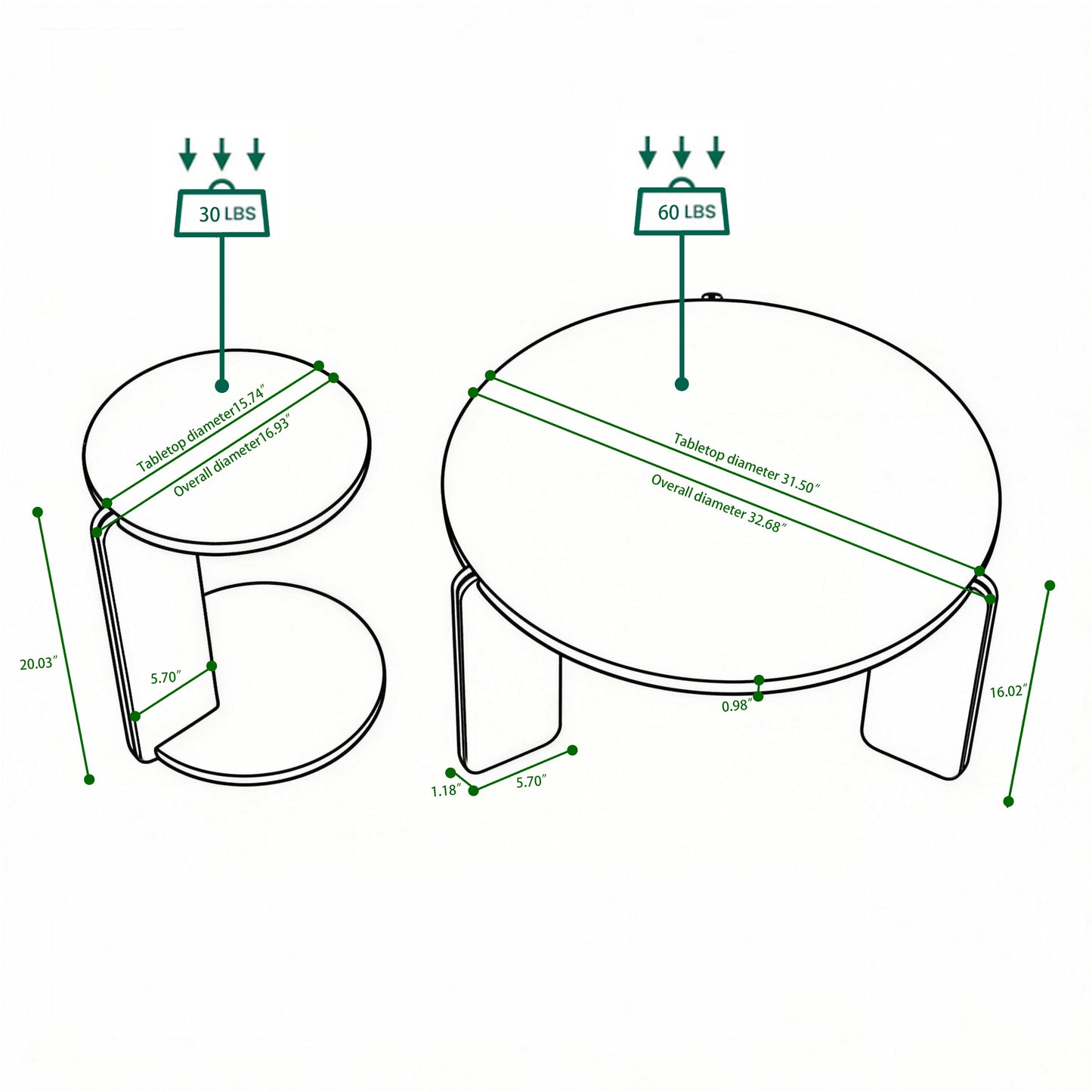 Round Nesting Coffee Table Set of 2 – Sintered Stone Top, 18mm MDF + Stone Legs (White+Black / Walnut / Black)