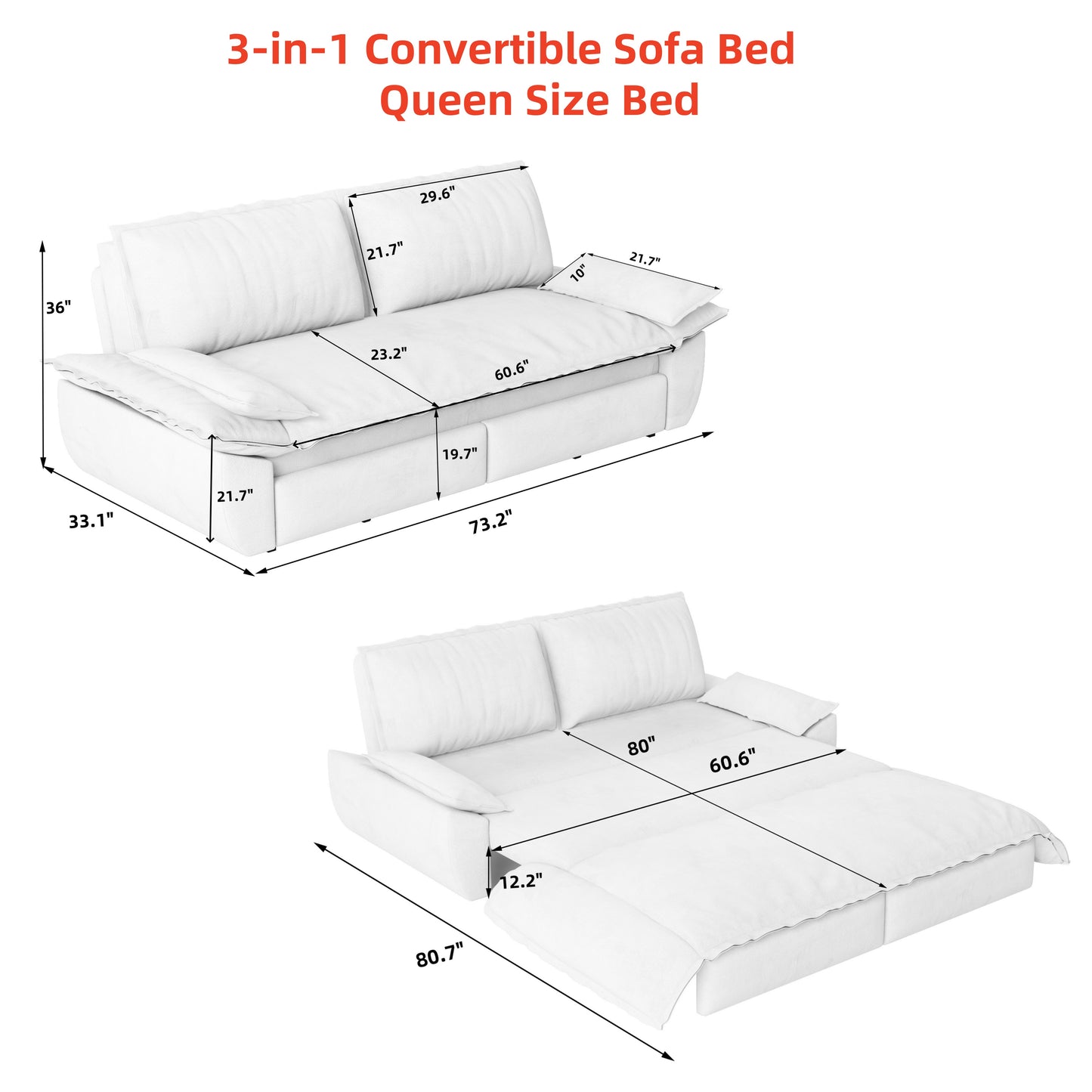 Queen Pull Out Sofa Bed,3-in-1 Convertible Sleeper Sofa,Multi-Functional Velvet Loveseat Bed