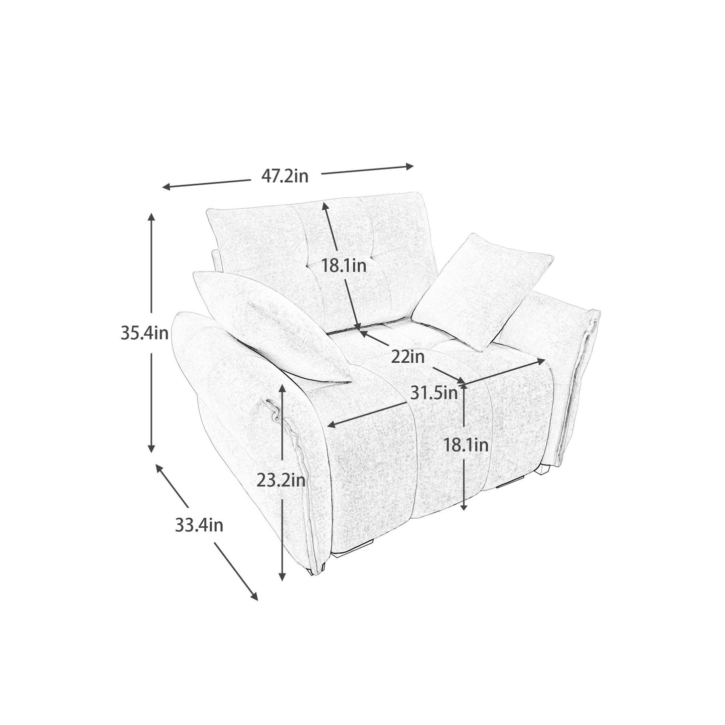 Ergonomic Single Seater-Two-Seater Sofa With High-Resilience Support Cushions And Throw Pillows