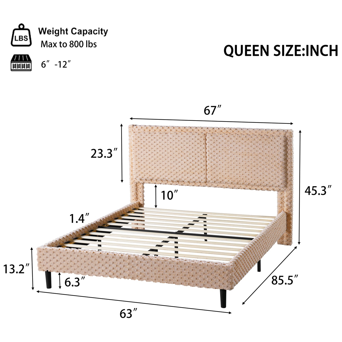 Modern White Plush Soft Bed – Comfortable Backrest Bedroom Bed (Queen/King)