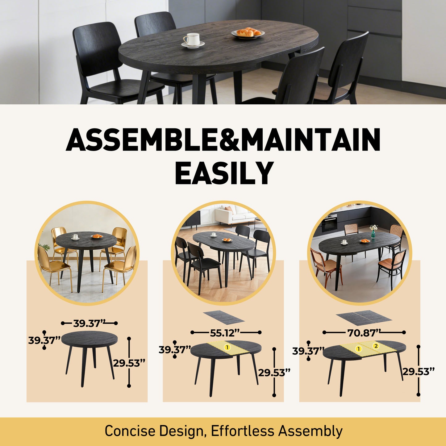 Extendable Dining Table – Metal Leg, MDF Top | Space-Saving Expandable Table for Home &amp; Office (Oak/Walnut/Black)