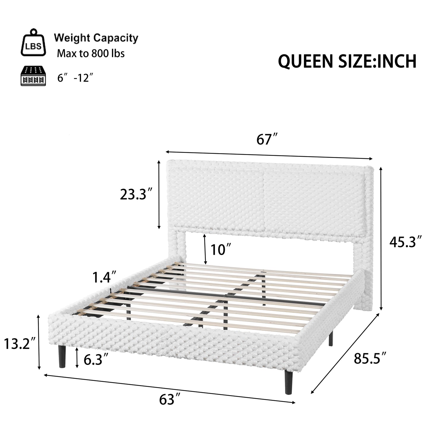 Modern White Plush Soft Bed – Comfortable Backrest Bedroom Bed (Queen/King)
