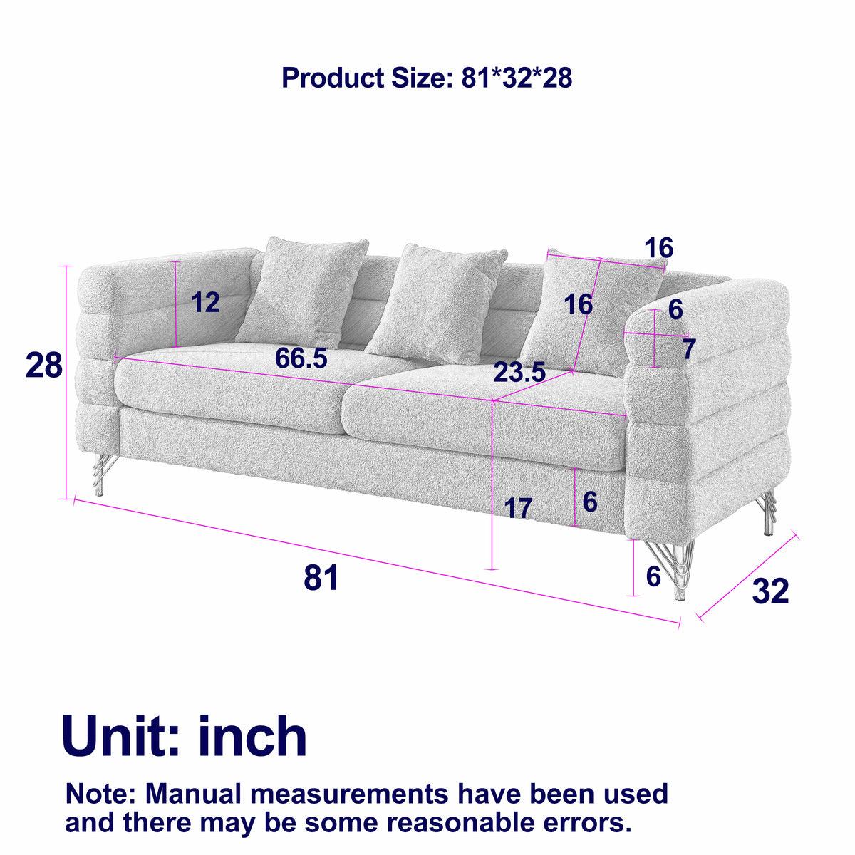 2-3 Seater Teddy Fabric Deep Seating Loveseat Sofa with Pillows – Streamline Modern Design