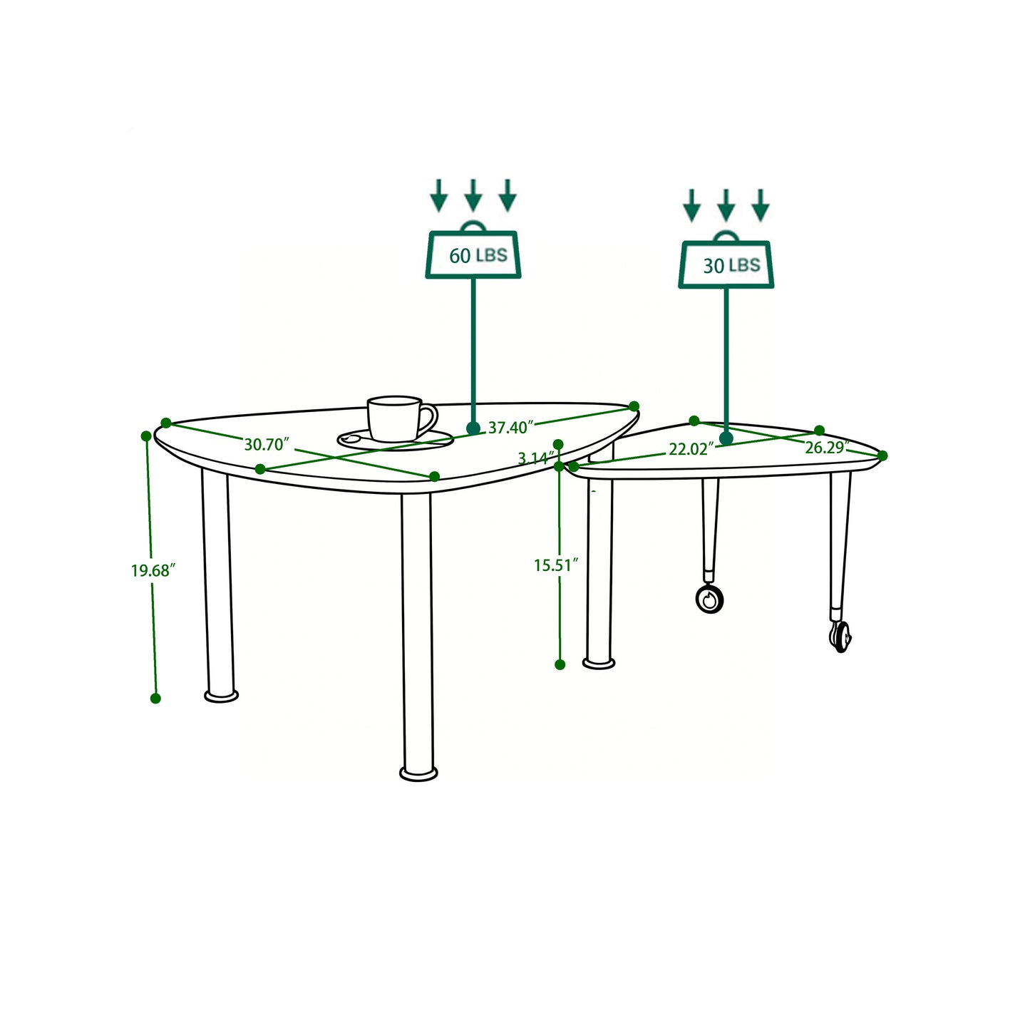 360° Rotatable Modern Coffee Table for Living Room – Solid Wood Legs with Nesting Design (Black/Walnut/White)