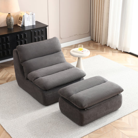 Bean Bag Chair with Ottoman – Big Chaise Lounge Chair for Adults, Tufted Upholstered Lazy Sofa for Living Room (Grey/Yellow/Green)