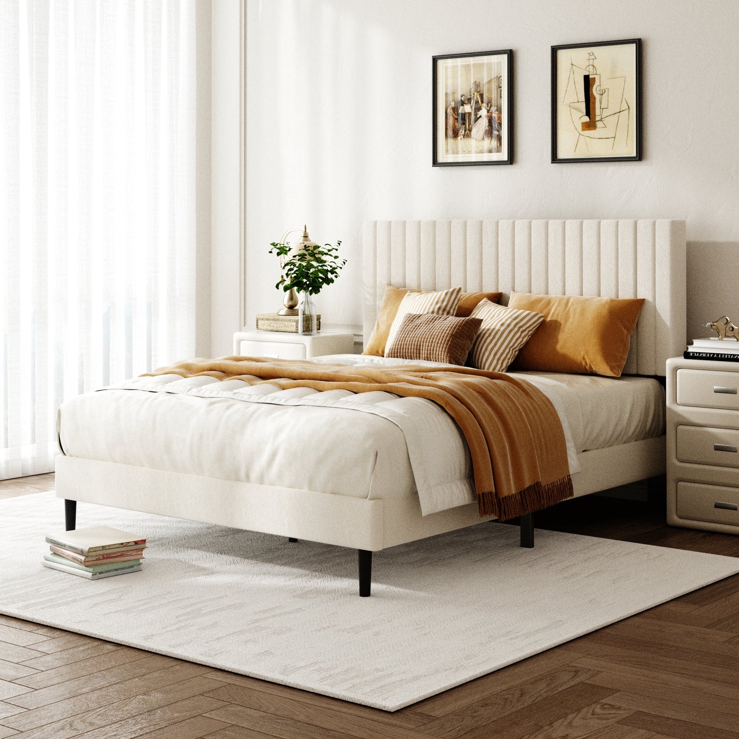 Velvet Upholstered Platform Bed with Height-Adjustable Headboard – King/Queen/Full, No Box Spring Needed