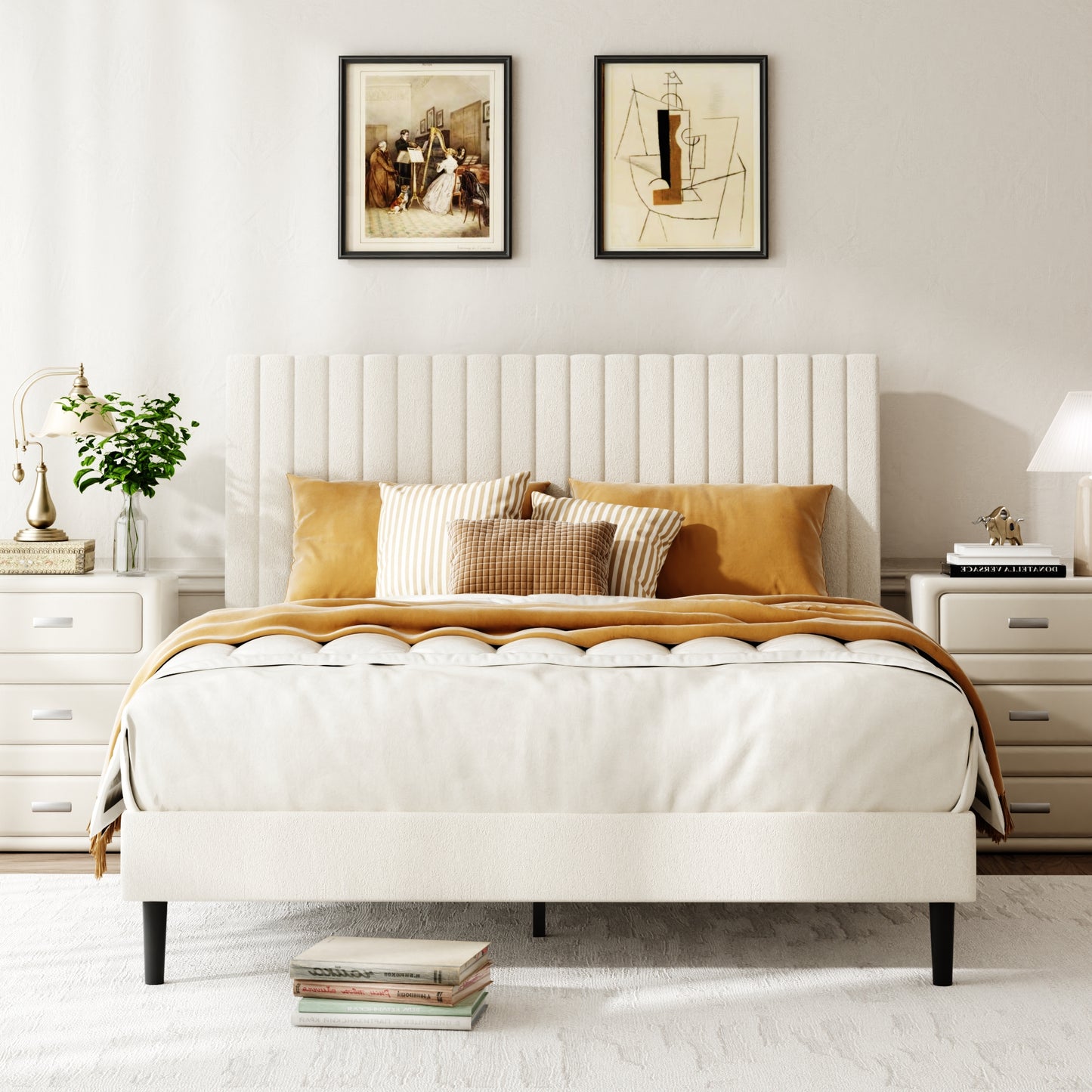 Velvet Upholstered Platform Bed with Height-Adjustable Headboard – King/Queen/Full, No Box Spring Needed