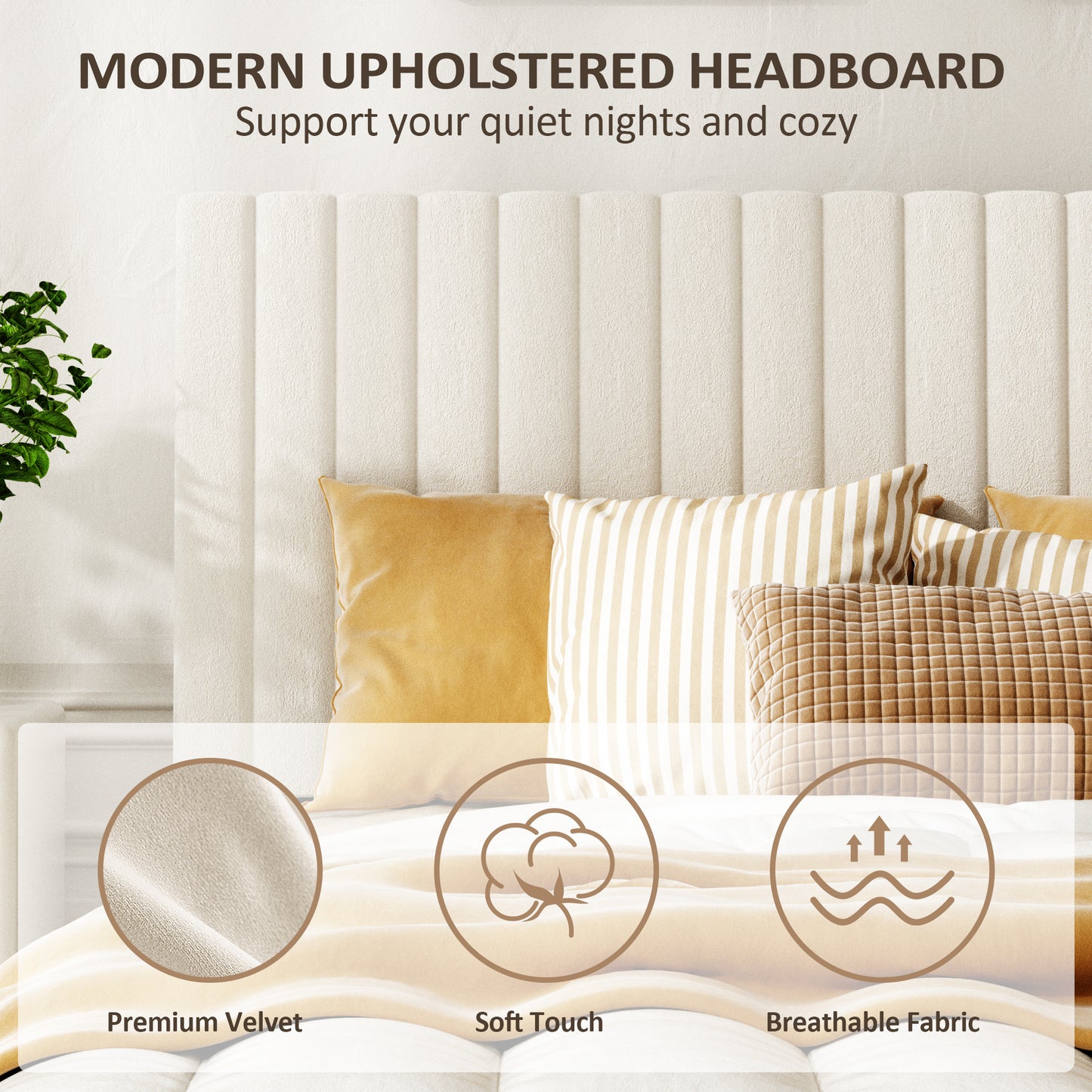 Velvet Upholstered Platform Bed with Height-Adjustable Headboard – King/Queen/Full, No Box Spring Needed