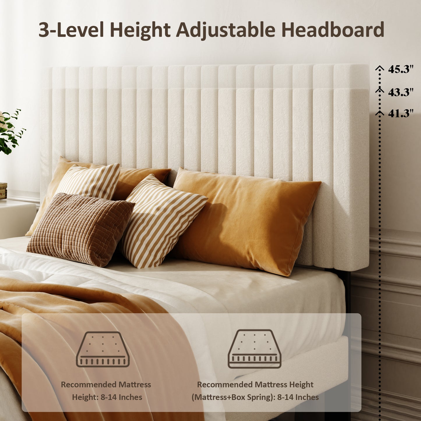 Velvet Upholstered Platform Bed with Height-Adjustable Headboard – King/Queen/Full, No Box Spring Needed