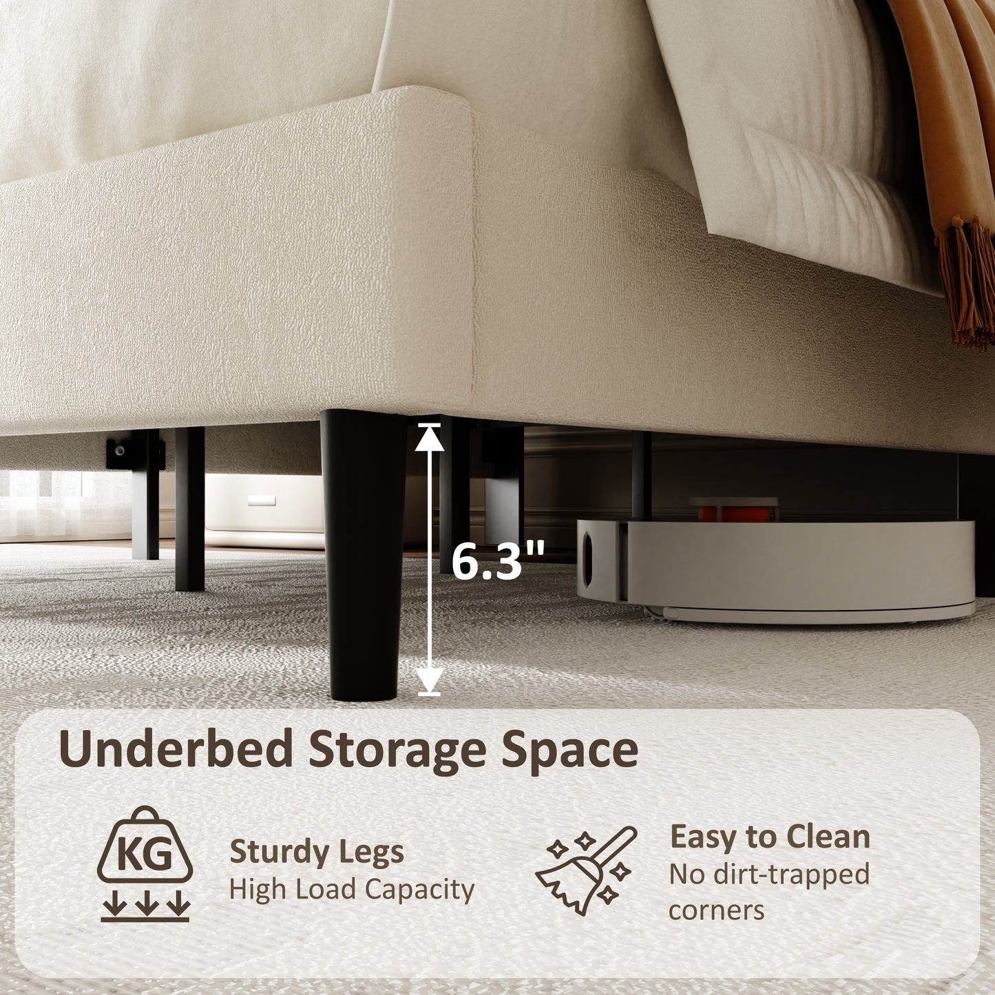 Velvet Upholstered Platform Bed with Height-Adjustable Headboard – King/Queen/Full, No Box Spring Needed