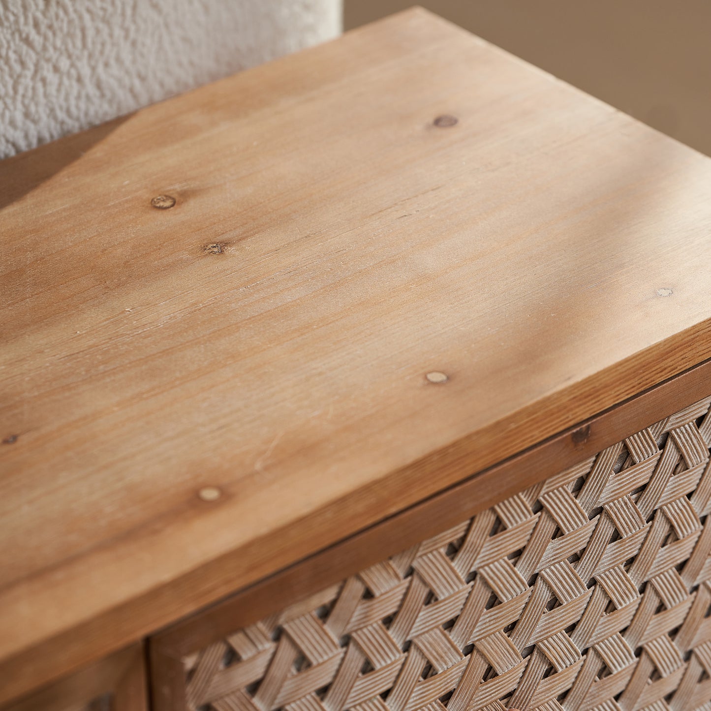 Mid-Century Distressed TV Stand | Rattan Media Console with Drawer Door – 60" for TVs up to 65"