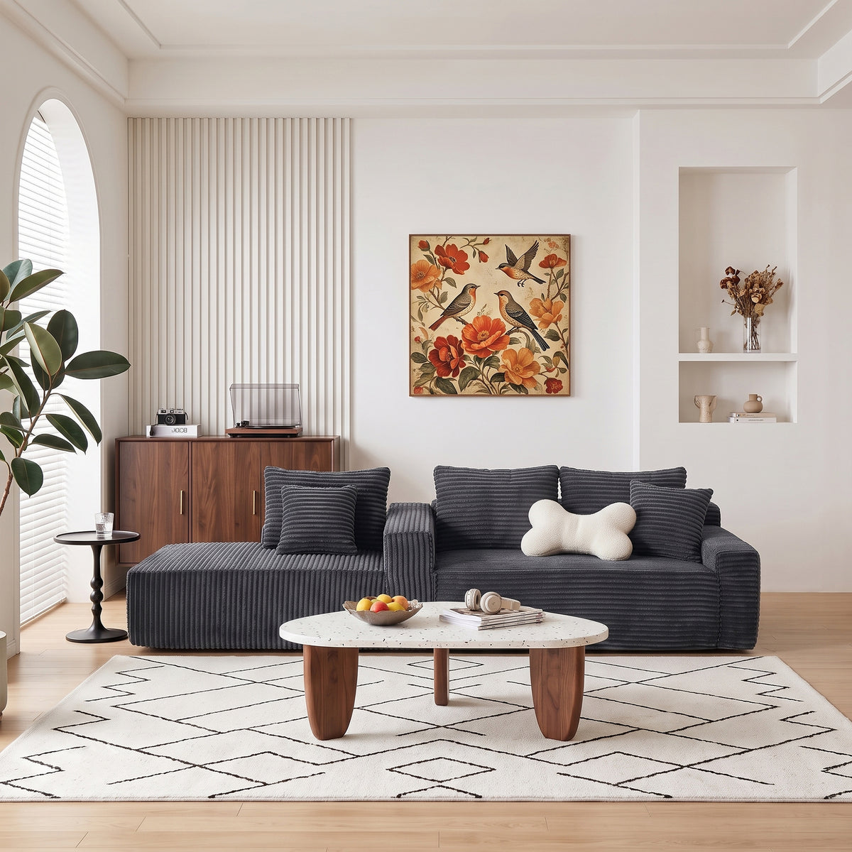 Left/Right Chaise L-Shaped Boneless Cloud Sectional Sofa – Modular Corduroy Couch with Arm Storage Pockets, Deep Seat, No Assembly