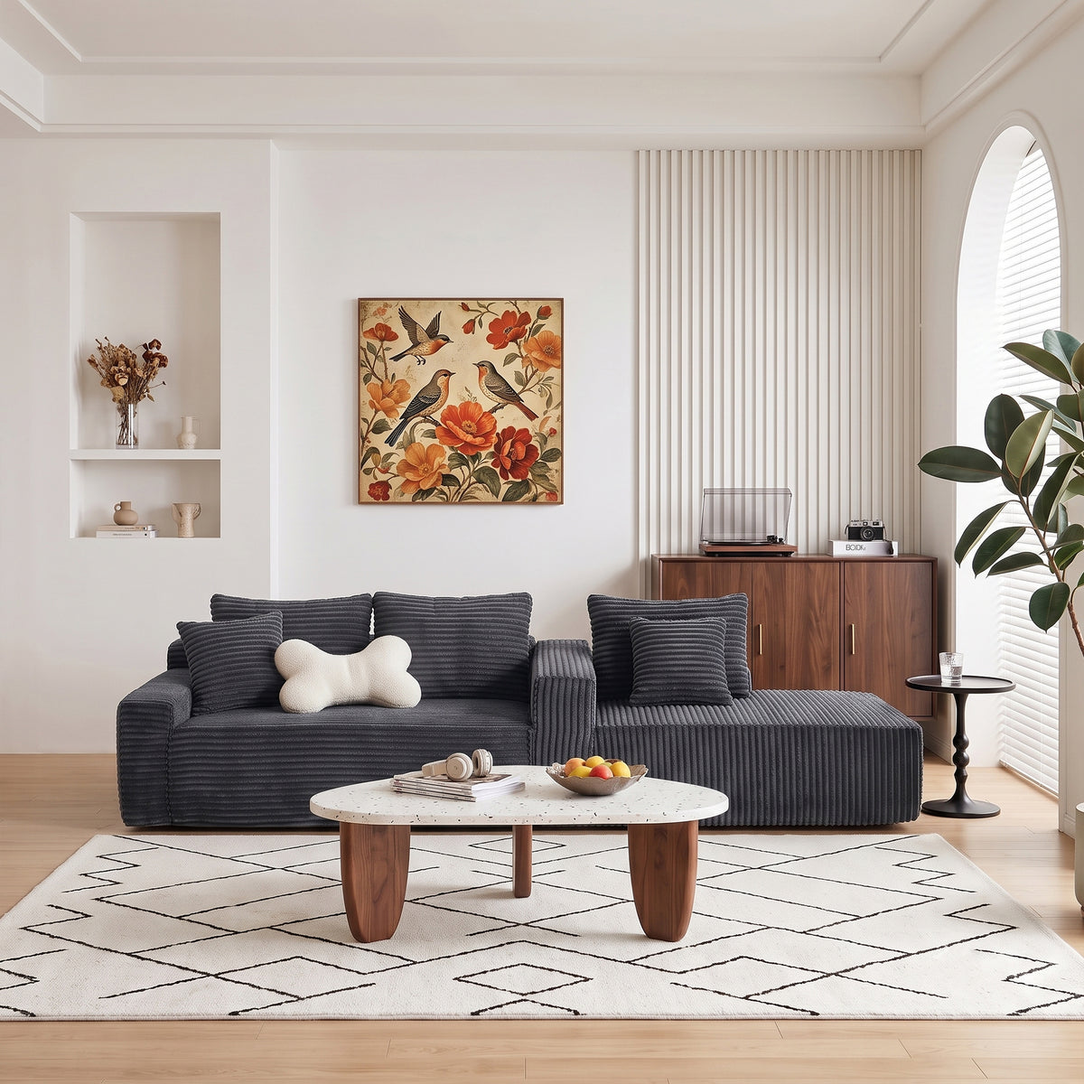Left/Right Chaise L-Shaped Boneless Cloud Sectional Sofa – Modular Corduroy Couch with Arm Storage Pockets, Deep Seat, No Assembly
