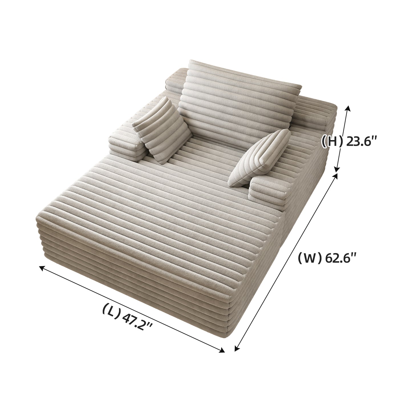 Chaise Lounge Chair Indoor – Oversized Upholstered Sofa Bed, Sleeper Couch Reading Chair, Fluffy Cloud Sofa for Living Room (Grey Corduroy)