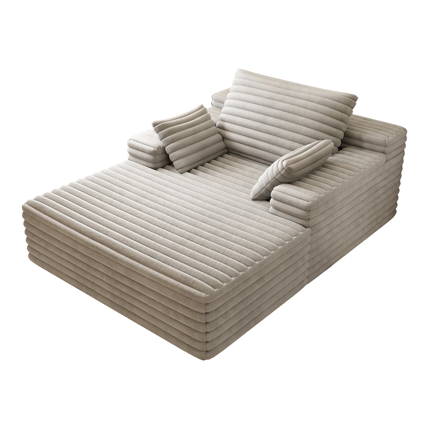 Chaise Lounge Chair Indoor – Oversized Upholstered Sofa Bed, Sleeper Couch Reading Chair, Fluffy Cloud Sofa for Living Room (Grey Corduroy)