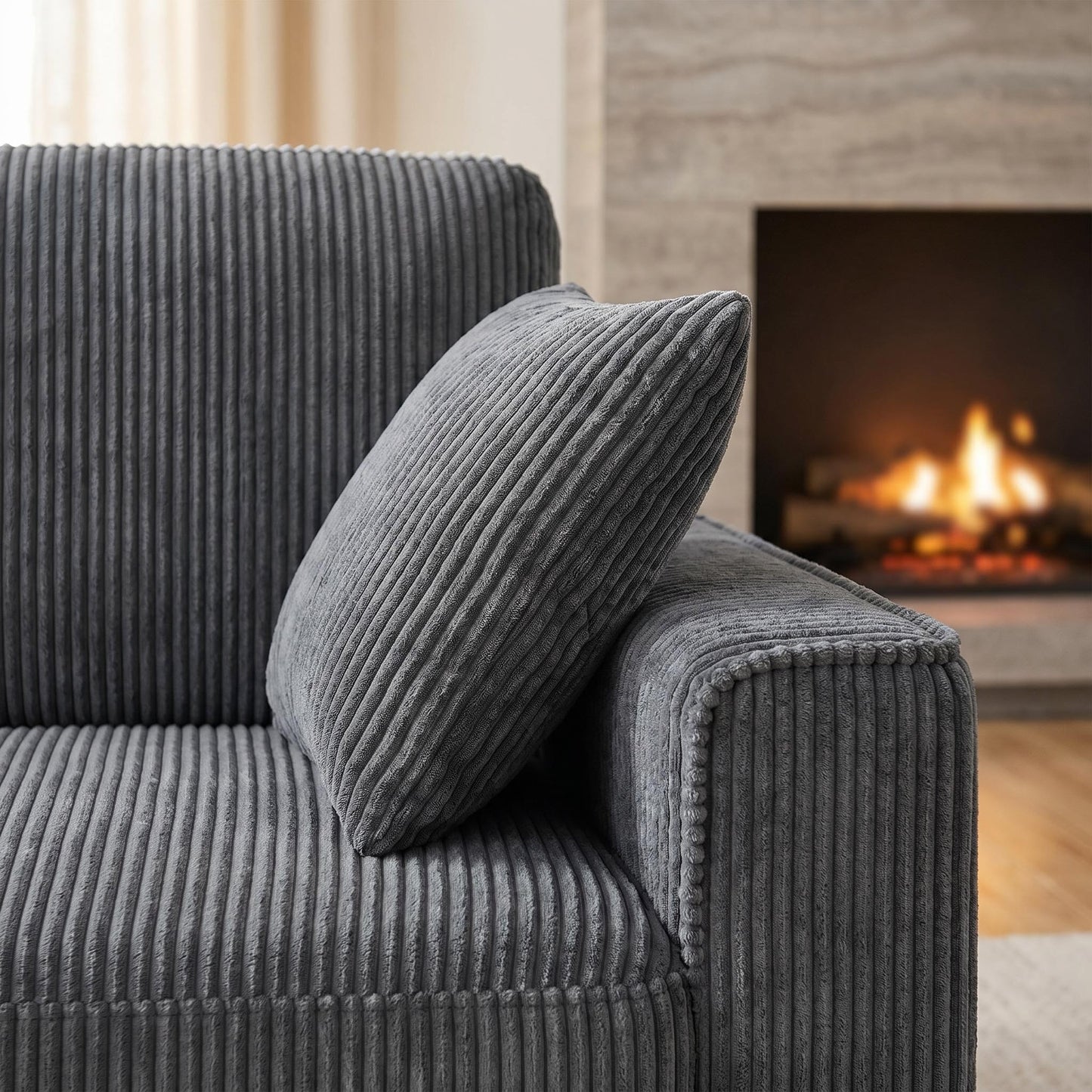 Corduroy Loveseat Sofa – 2-Seater Couch with Sturdy Iron Wood Frame, Square Armrests