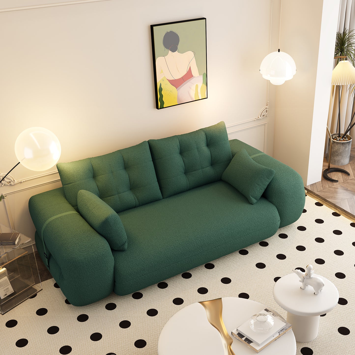 Multi-Functional Foldable Sofa Bed, 3-in-1 Teddy Fabric Foam-Filled Sleeper Sofa Bed for Living Room