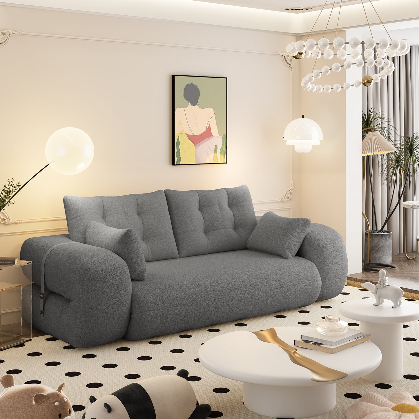 Multi-Functional Foldable Sofa Bed, 3-in-1 Teddy Fabric Foam-Filled Sleeper Sofa Bed for Living Room