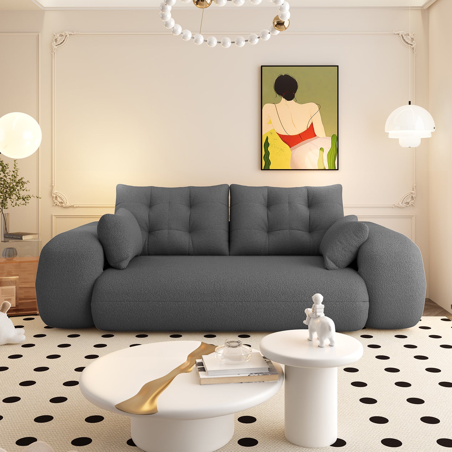 Multi-Functional Foldable Sofa Bed, 3-in-1 Teddy Fabric Foam-Filled Sleeper Sofa Bed for Living Room