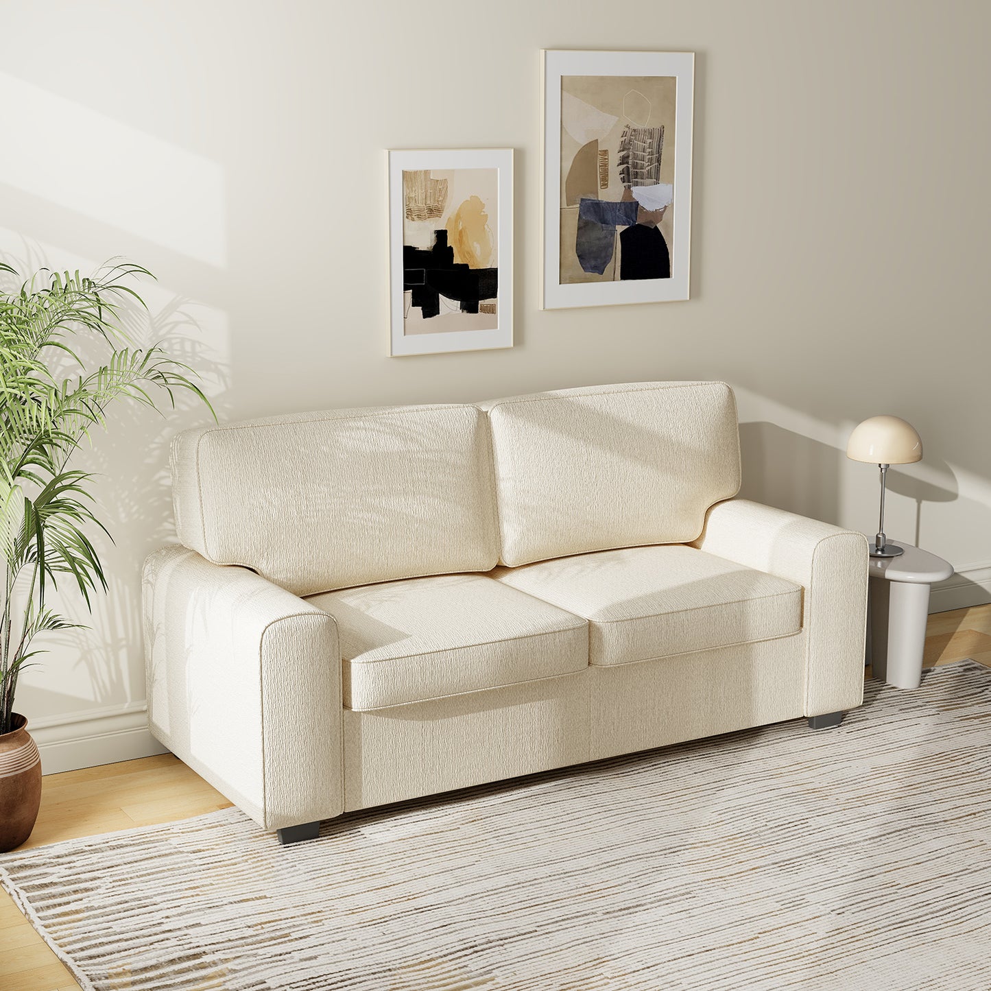 Loveseat Sofa with Chenille Fabric – Deep Seat 2-Seater Couch, Spring Cushion &amp; Sturdy Metal Frame