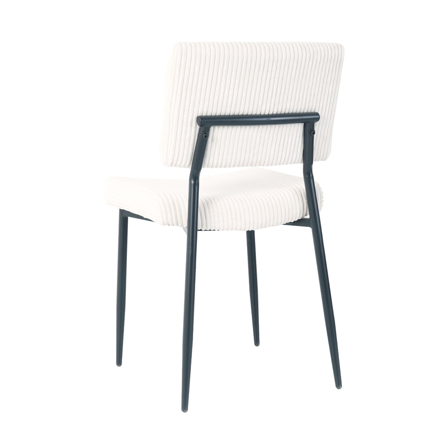 Modern Beige simple dining chair Fabric Upholstered Chairs home bedroom stool back dressing chair black metal legs(set of 2) 