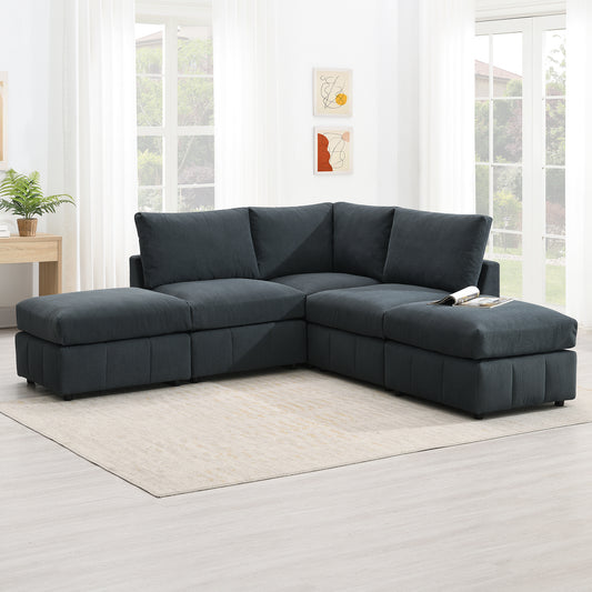 L-Shape 5-Seat Sectional Sofa Armless Couch Set with Convertible Ottomans,Various Combinations,